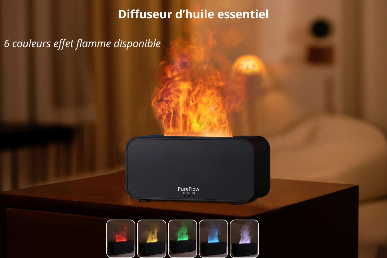 PureFlow™ – Diffuseur d’Huiles Essentielles Design Effet Flamme